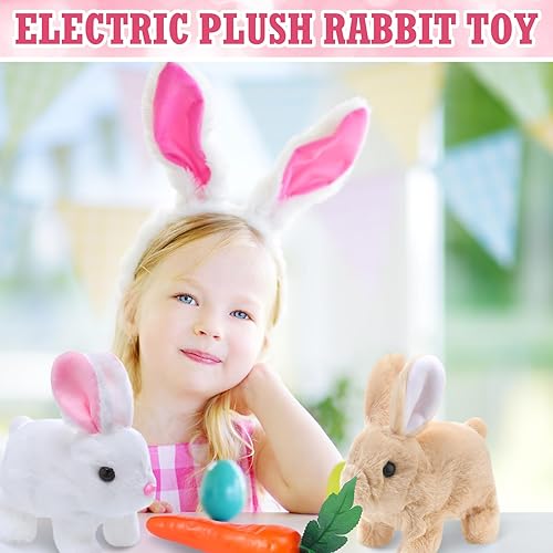 Miniatura 6 de Lenwen Juego de 6 juguetes interactivos de conejo, juguetes electrónicos de peluche con conejito de zanahoria, juguete de peluche saltando, conejo