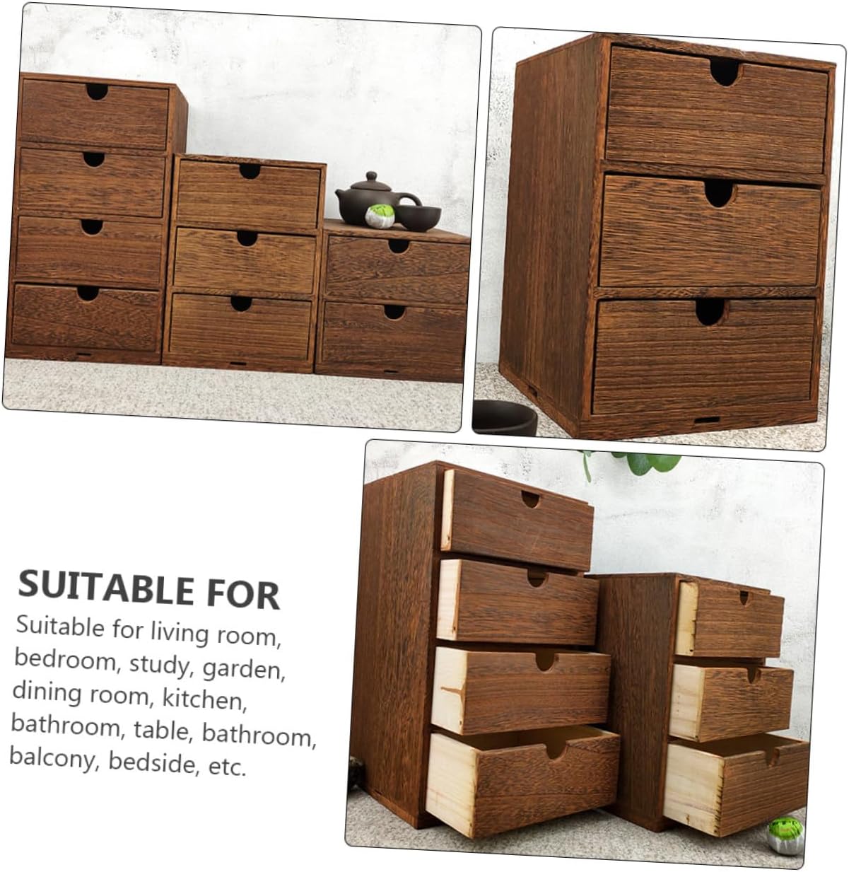 Wooden Multi-layer Storage Drawer Box with Semicircle Pull Desktop Organizer for Sundries Brown Wooden Storage for Office and Home Use