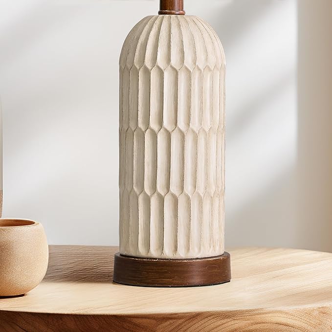 Lámparas de Mesa OYEARS, Set de 2, con Puertos USB A+C, Estilo Granja, Beige y Marrón miniatura 7