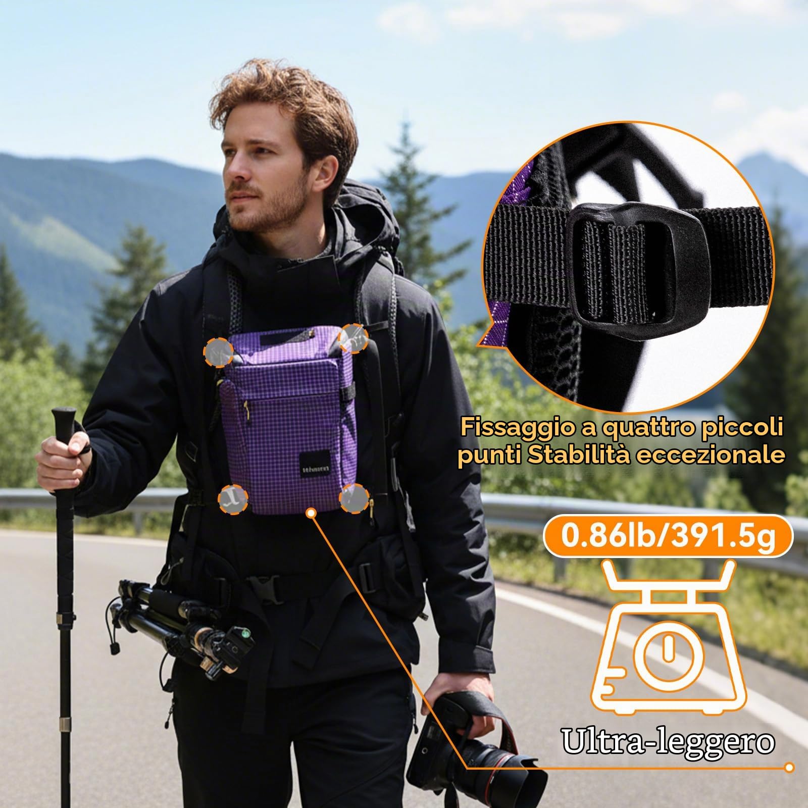 HIKEMAN Borsa a tracolla per fotocamera, impermeabile, antiurto, tracolla staccabile per uso quotidiano, attività all'aperto, viaggi, alpinismo, Nero , 26 * 13 * 16 cm, Per esterni