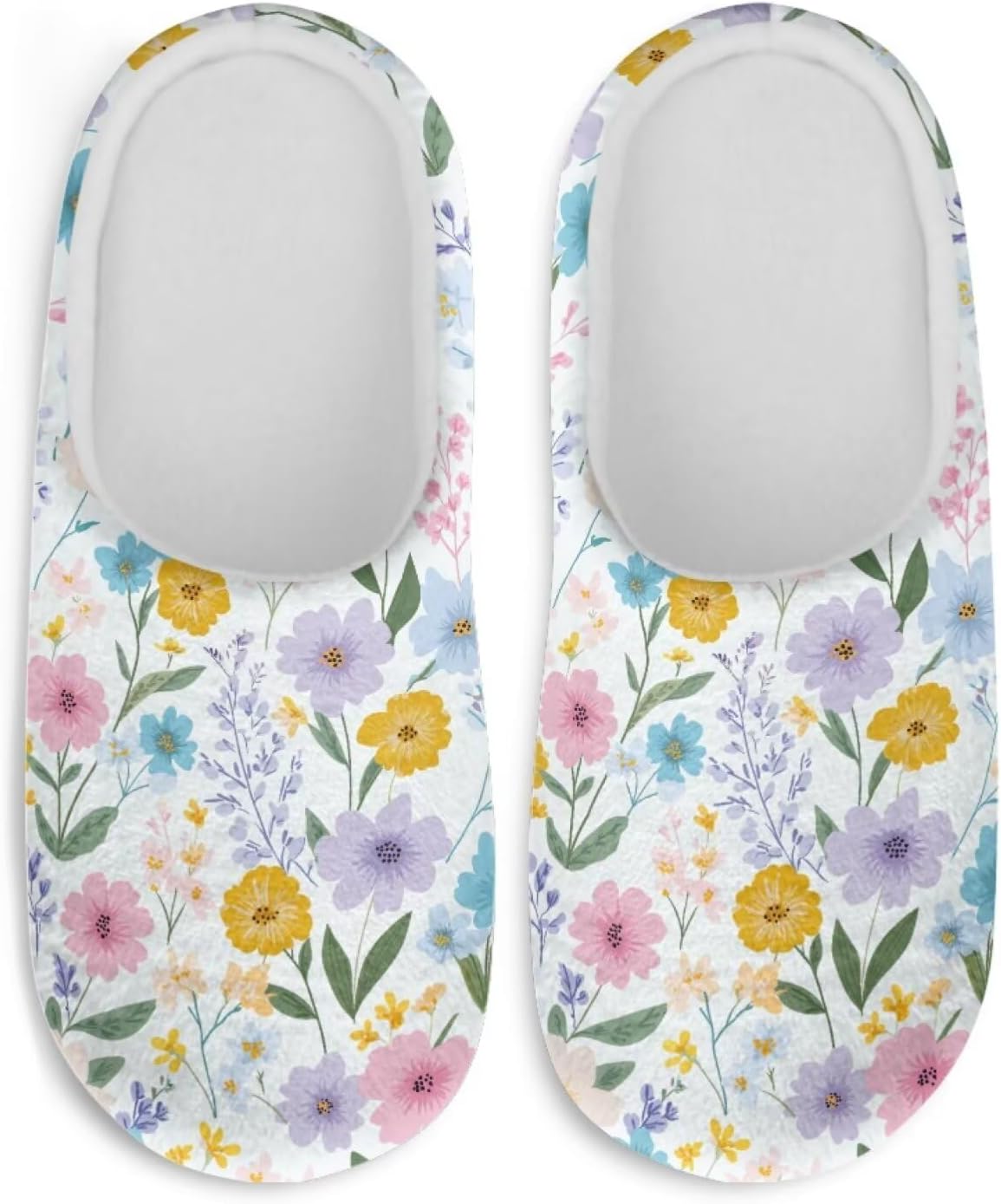 UNICEU Flower Print 3 Pairs Spa Slippers for Women and Men Soft Breathable Washable House Slippers for Wedding Travel