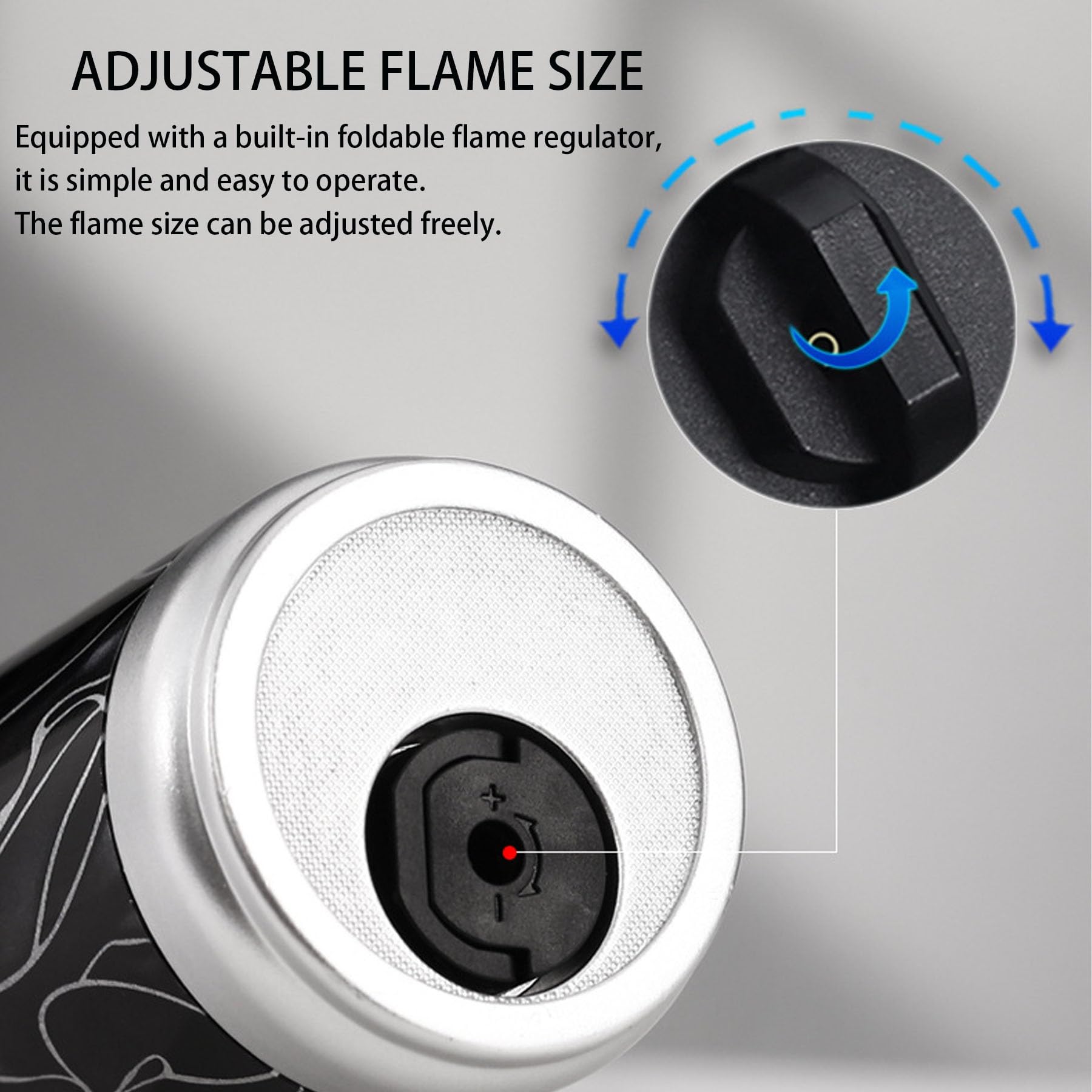 Encendedor de butano resistente al viento, encendido de 360° con bloqueo de seguridad y bloqueo de llama, perfecto para quemar velas, camping y senderismo, diseño duradero y fiable