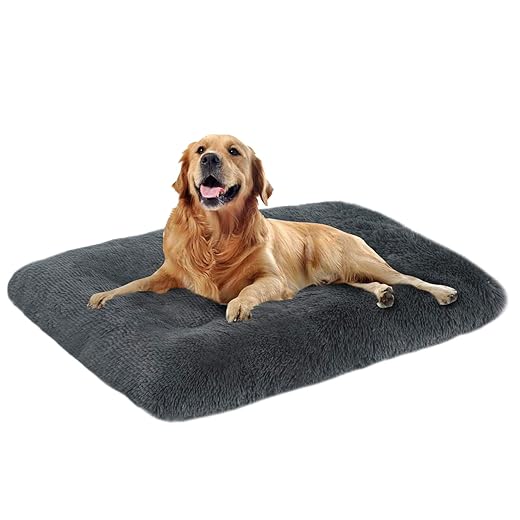 Mirkoo Dog Bed Long Plush Calming Pet Bed, Comfortable Faux Fur Washable Crate Mat with Anti-Slip Backing for Jumbo Large Medium Dogs Cats
