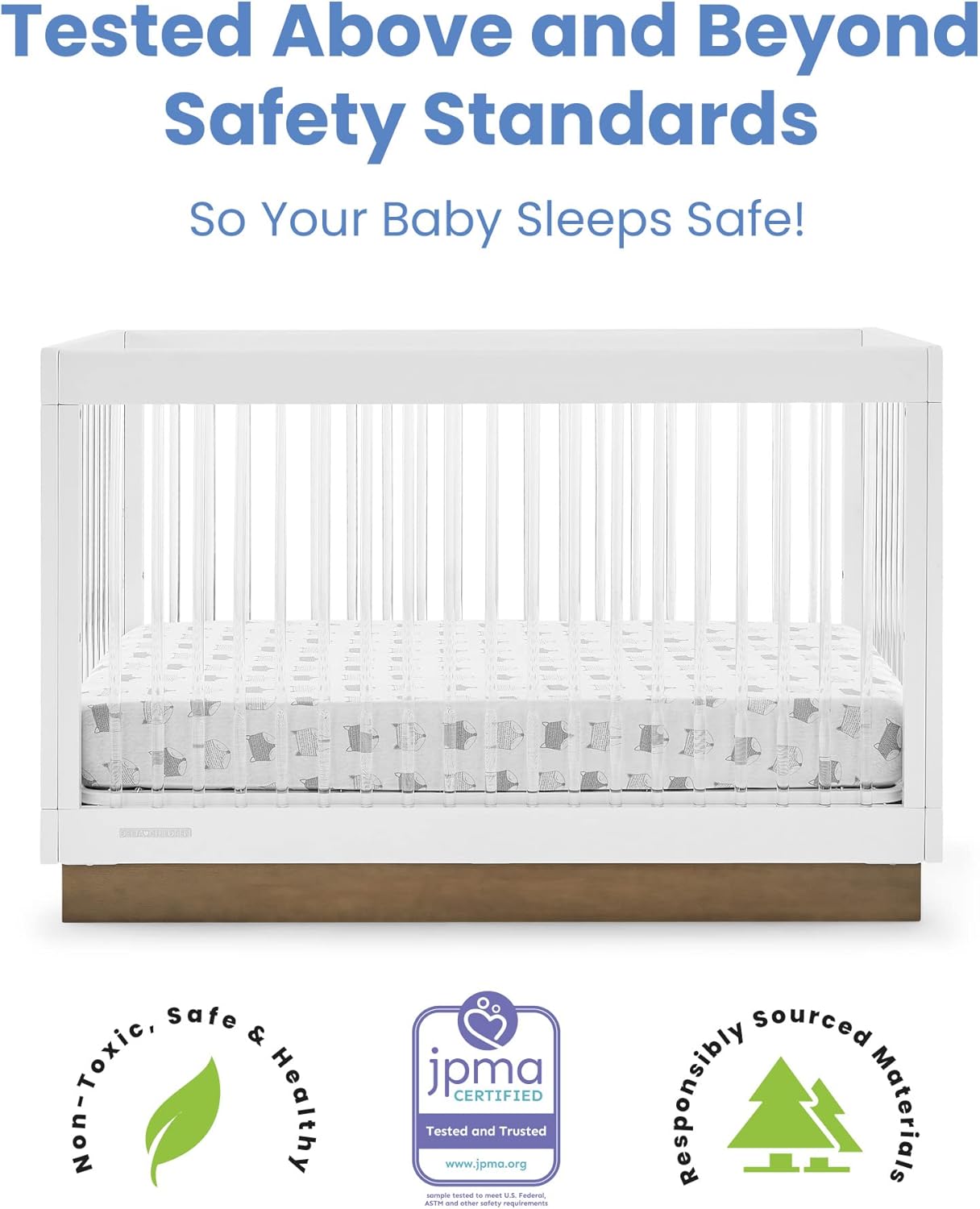Delta Children James Acrylic 4-in-1 Convertible Crib - Greenguard Gold Certified, Bianca White/Acorn - Image 5