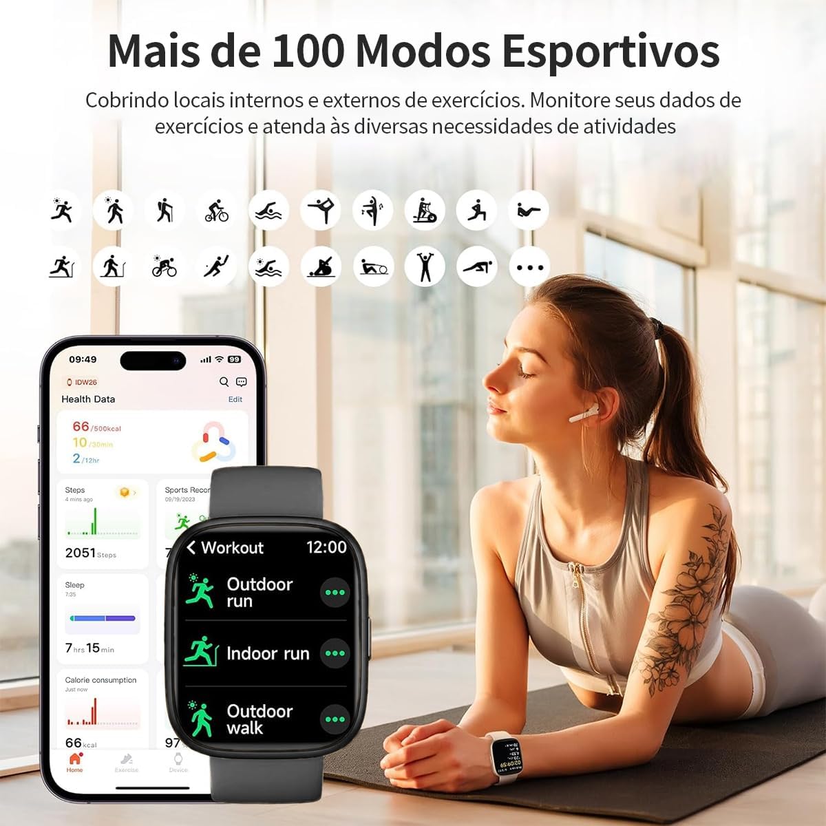7162lypfMJL._AC_SL1200_ Relogio Smartwatch Masculino e Feminino,Tela HD de 1,8" Relógio Smartwatch com Alexa, 100 Esportes,Frequência Cardíaca e Monitoramento do Sono,IP68 à rova d'água,Compatível com Android iOS,2 Pulseiras
