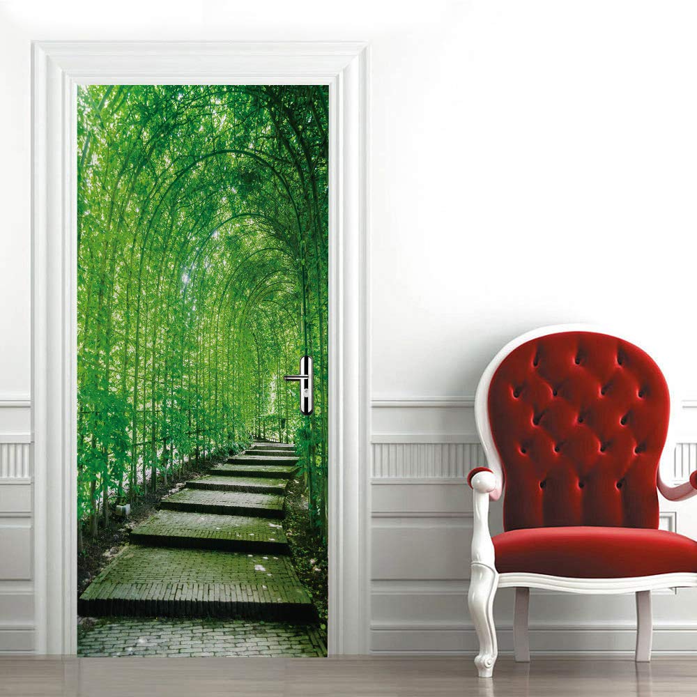 Affiche de porte stickers photo 3D papier peint art décor vert et voûté 93x205cm