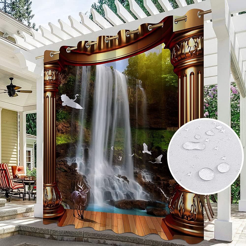 Outdoor Waterproof Old Castle Brick Wall PrintingCurtains Waterproof Window Drapes Shades Blinds for Living Room Porch Door Pergola Cabana Gazebo Grommet Top One Panel(17 80"x 92" 200cm x 234cm)