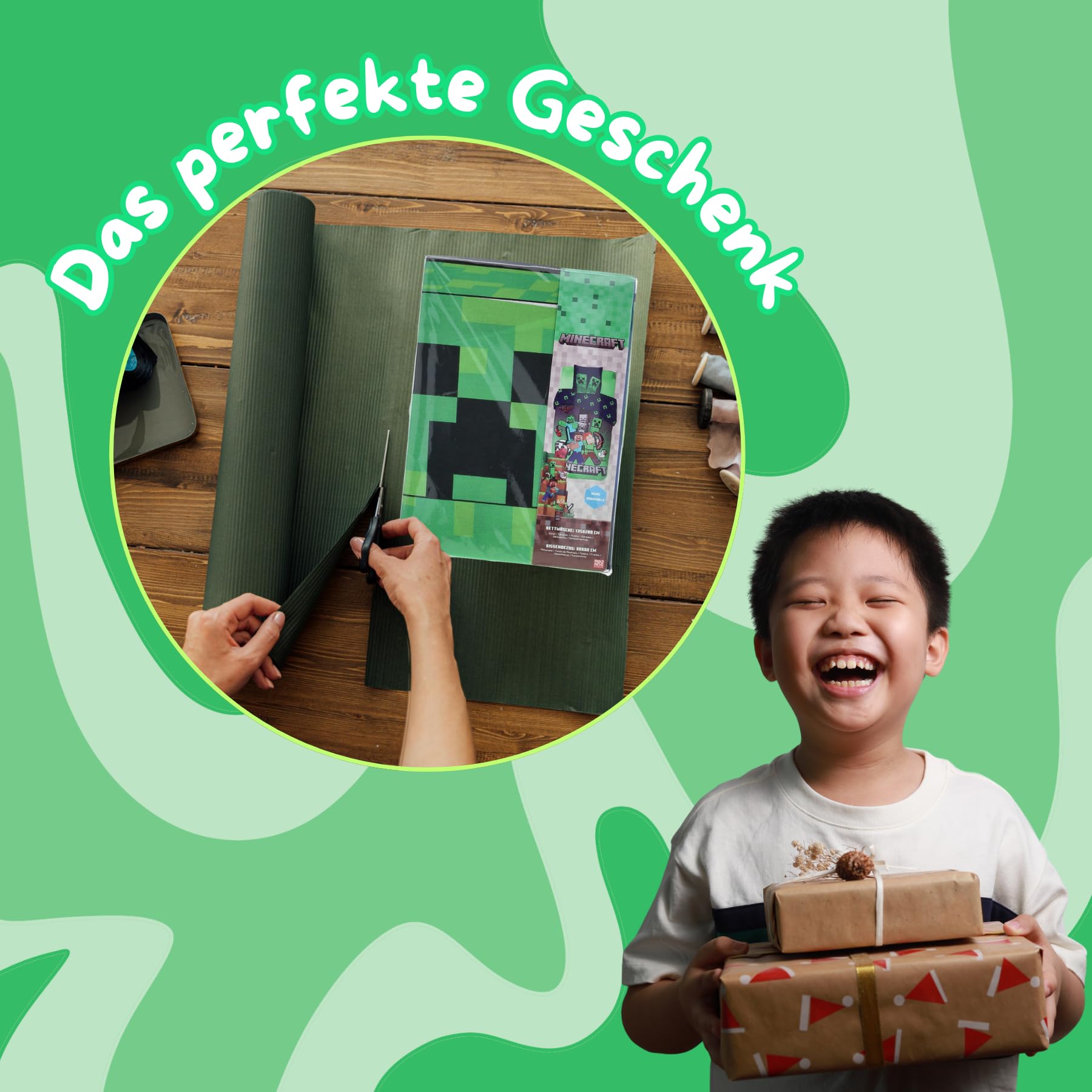Minecraft Bettwäsche 135x200 cm mit Kissenbezug 80x80 cm Creeper Motiv