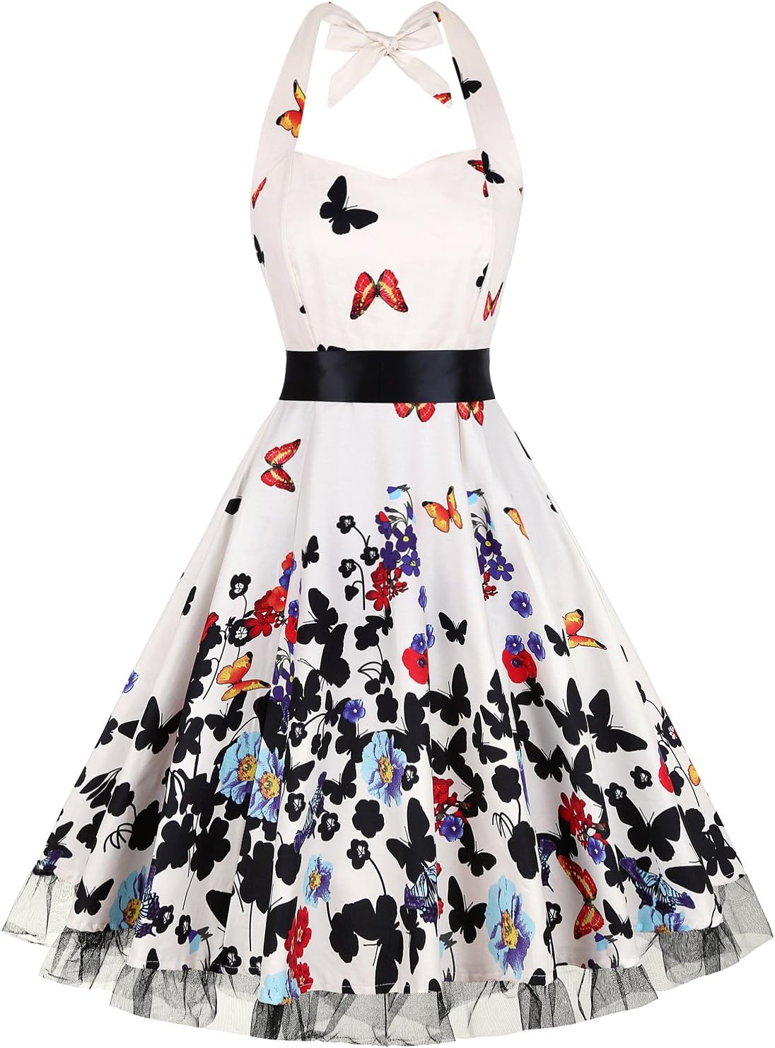 oten Women's Vintage Polka Dot Halter Dress 1950s Floral Spring Retro Rockabilly Cocktail Swing Tea Dresses