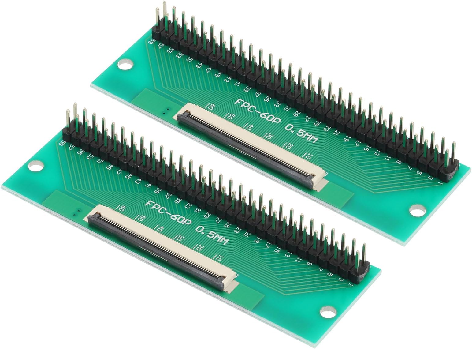 sourcing map 2pcs FFC FPC Connector Board 60 Pin 0.5mm Socket to 2.54mm Double Row Male Pin Header Strip Adapter, PCB Converter Board for DVD TV/Digital Cameras/Laptops