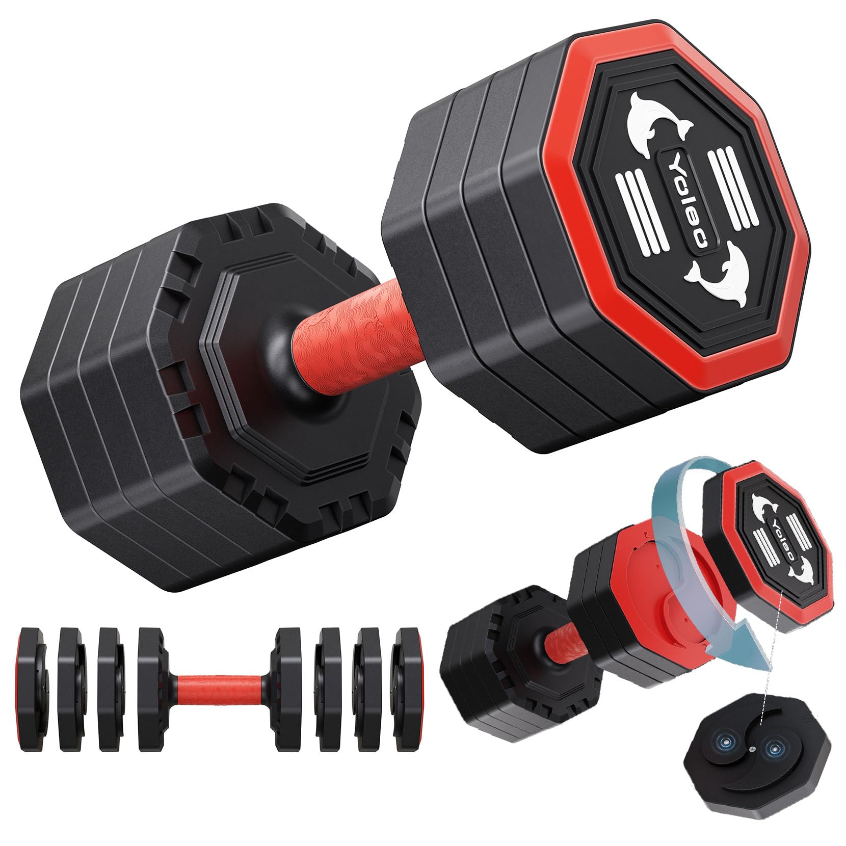 Yoleo Hantelset Verstellbare Hanteln, Adjustable Dumbbell Set 4 in 1 Premium Drehbare Befestigungsart gewichte Tai-Chi-Stil 4/6/8/10KG Kombinieren Sie es mit einem weichen TPU-Gummigriff