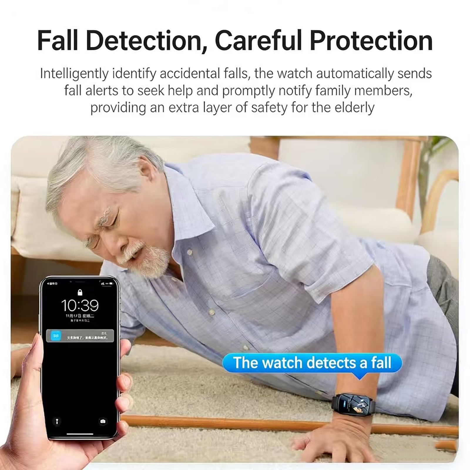 Montre connectée pour seniors, avec détection des chutes, alerte de chute, traceur GPS, étanche IP67, précision de localisation de 5 à 15 mètres pour les patients et les personnes âgées (Rouge)
