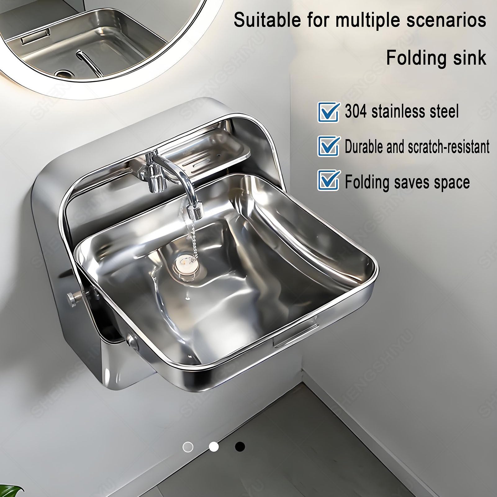 RV Lavabo de mano pequeño rectangular con drenaje de filtro y estante para campistas y yates