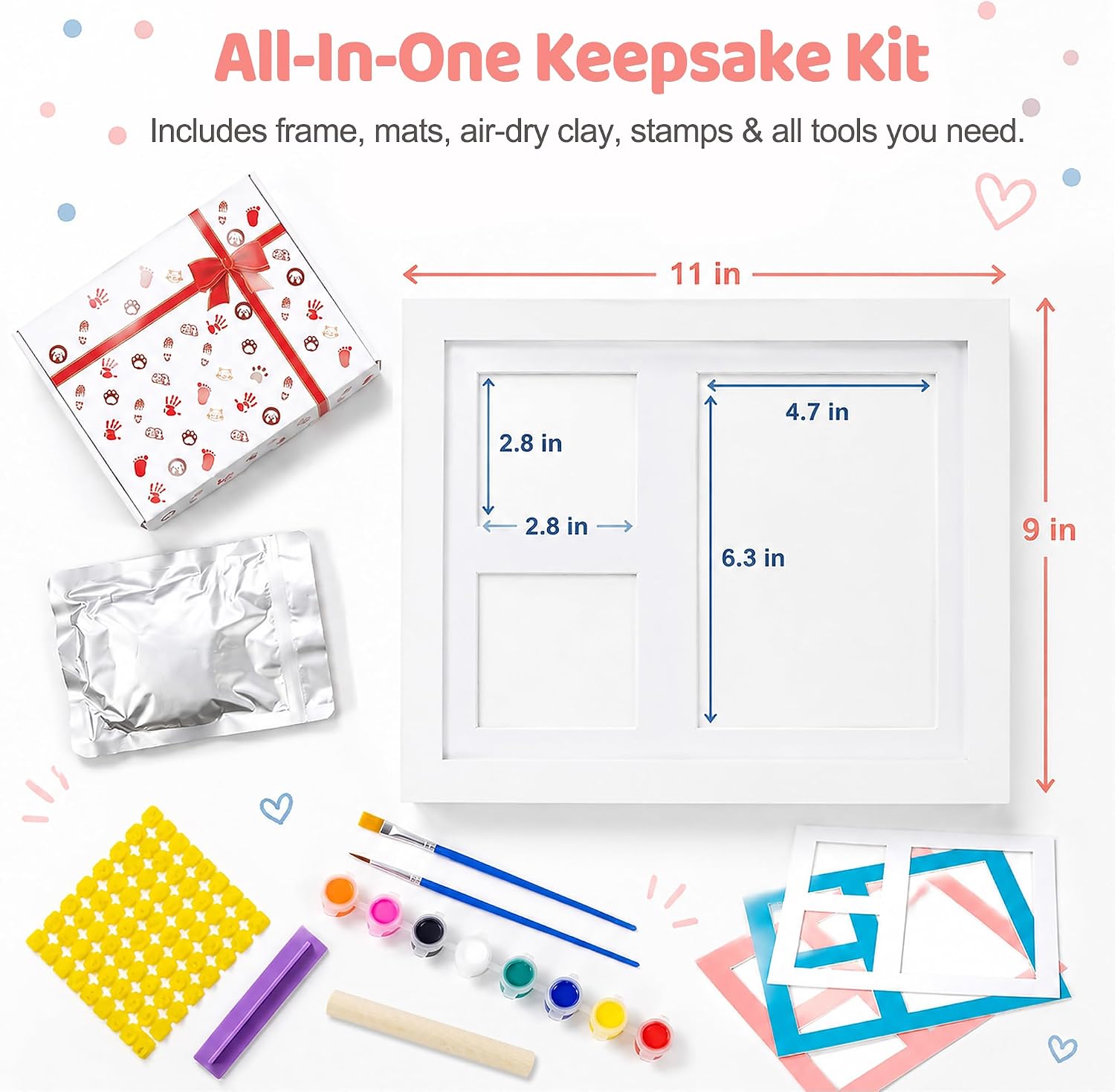MICKYU Baby Hand and Footprint Kit, Clay Keepsake Frame, 9 x 11 in