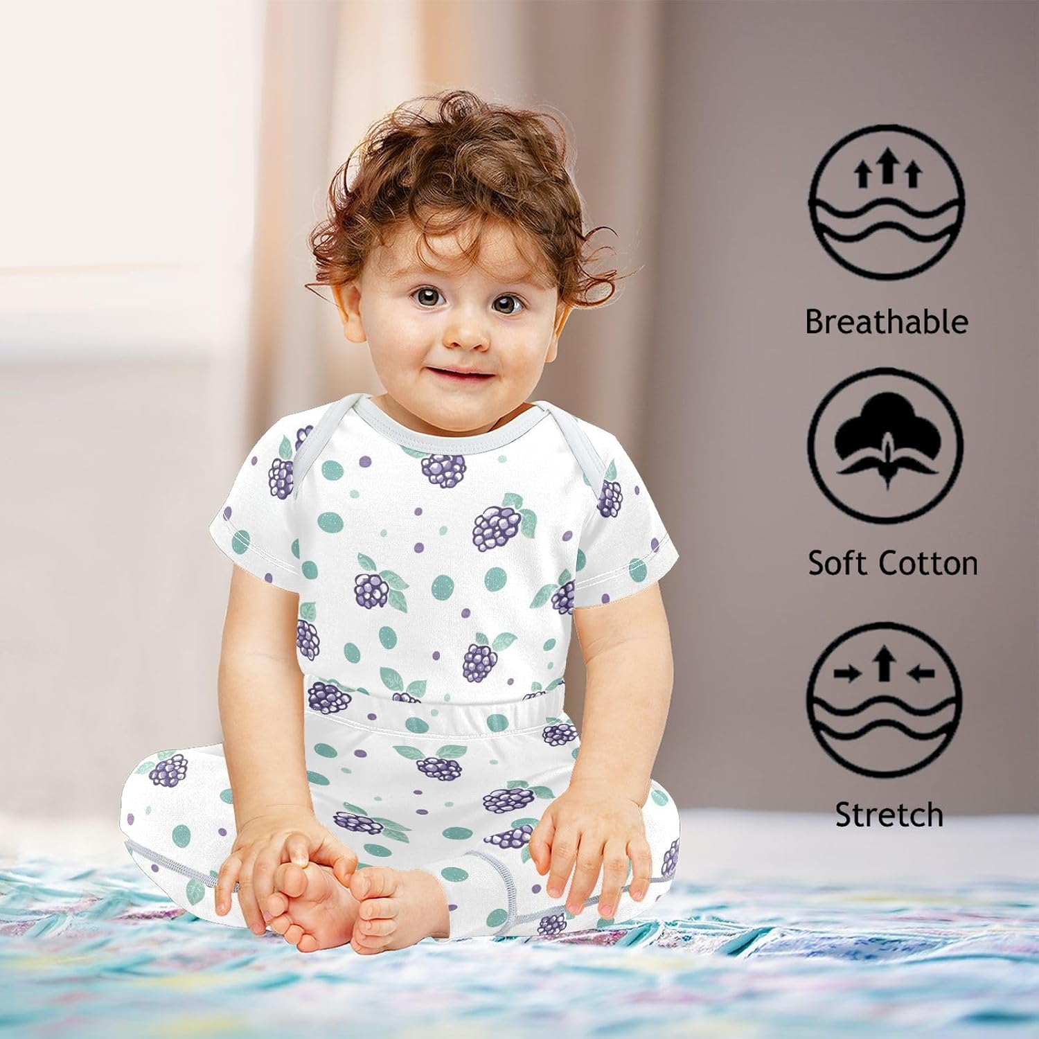 vvfelixl Baby Clothes Hand-drawn Berry Baby Bodysuits Set Unisex Short Sleeve Babys Pants Sets 0-3M