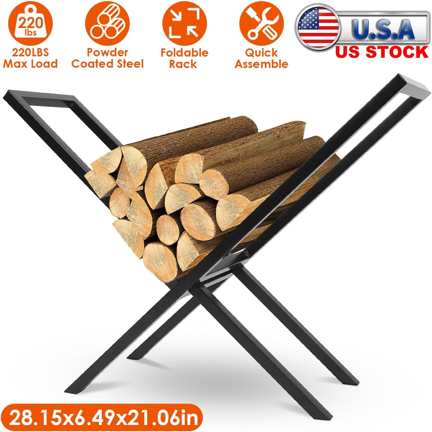 Firewood Log Rack, 220lbs Steel Storage, X-Shaped Wood Lumber Stacking Rack for Fireplace and Firepit