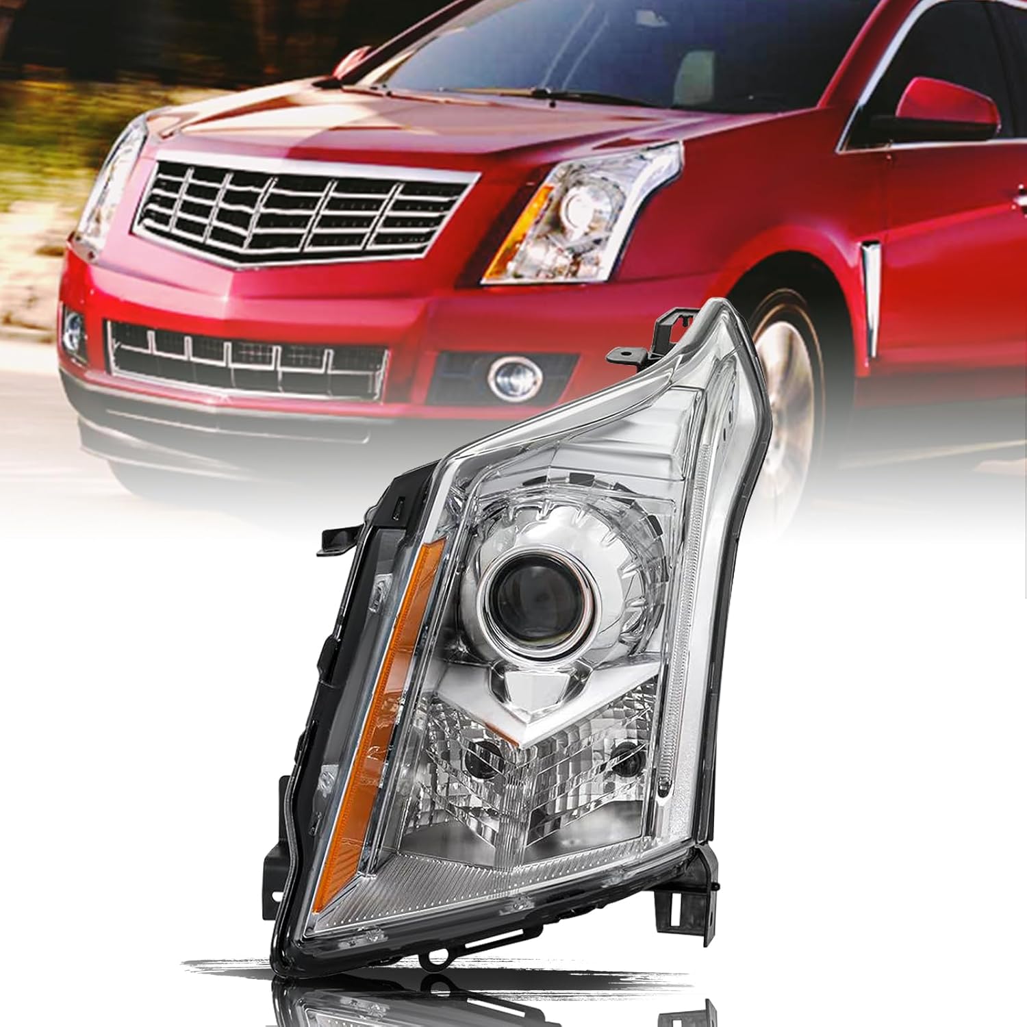 Aosky Halogen Headlight Assembly for 2010-2016 Cadillac SRX 10 11 12 13 14 15 16 OE Style Projector Chrome Housing Headlamp Black Housing Pair Set