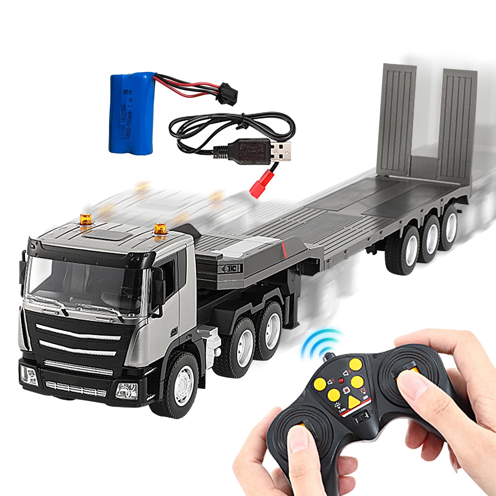 Genérico Remote Control Semi Truck - Camion RC Piattaforma 9 Ultra Lungo, LED E Suoni | Idee Regalo per Bambini, Auto RC 2,4GHz con Luce E Effetti Sonori