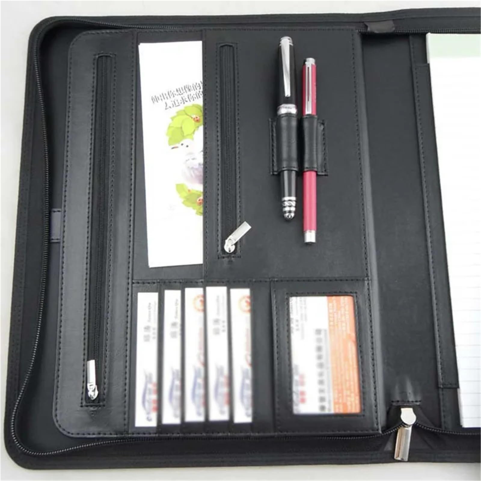 Documenti in pelle Cartella in pelle con chiusura a cerniera for iPad/tavolo e raccoglitore for curriculum for colloqui di lavoro(Brown without book)