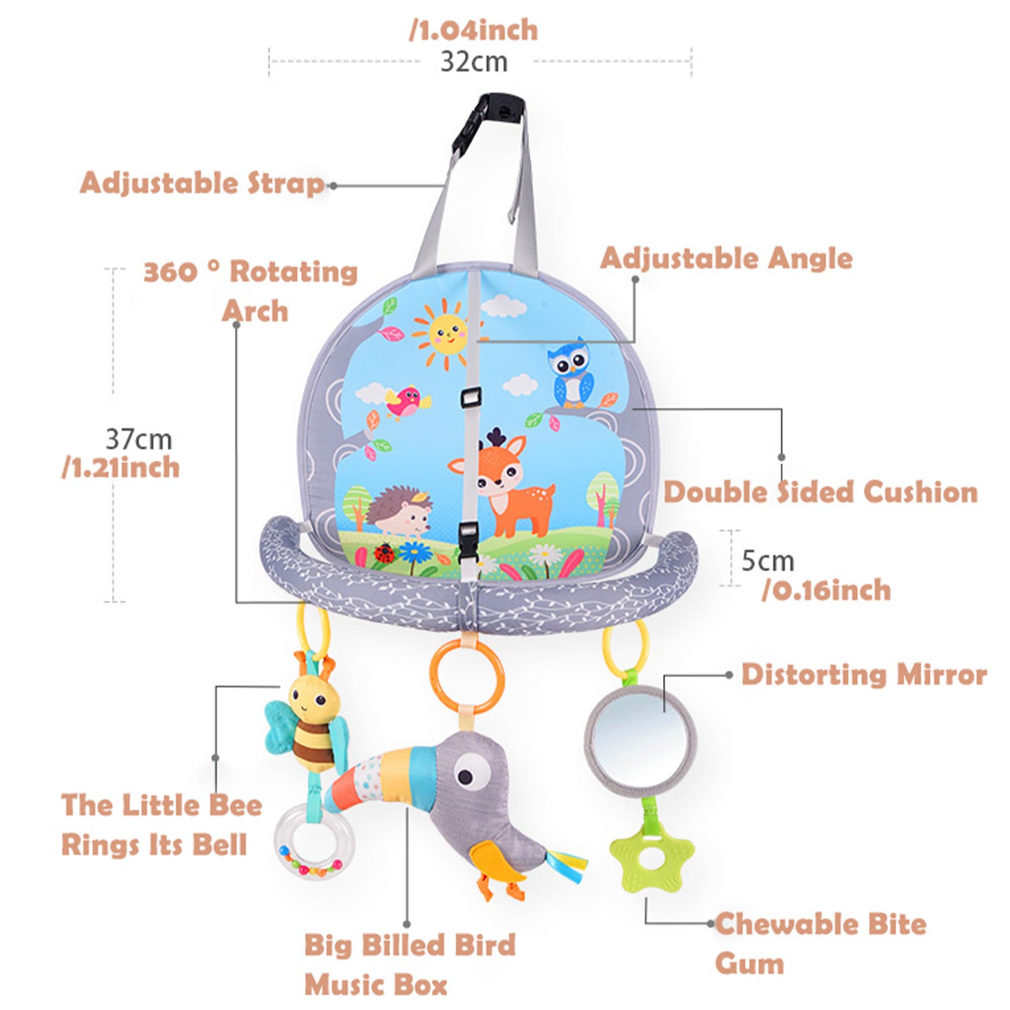 Juguete para el Asiento del Coche para bebés con Espejo y 3 Juguetes Colgantes, Asiento Trasero para bebés, Juguete de Actividad para bebés de 0 a 12 Meses, Juguete para cochecitos ﻿ (Azul)