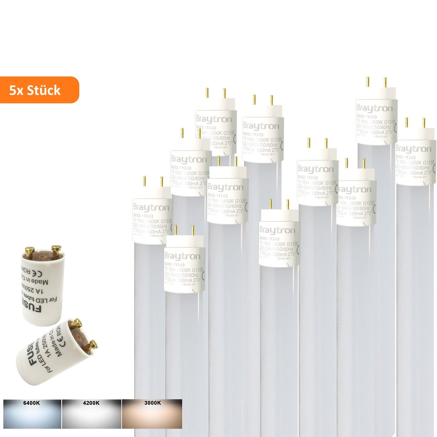 braytron LED TUBE 60cm 120cm 150cm - 10 x unidad, 150cm 24W Kaltweiß