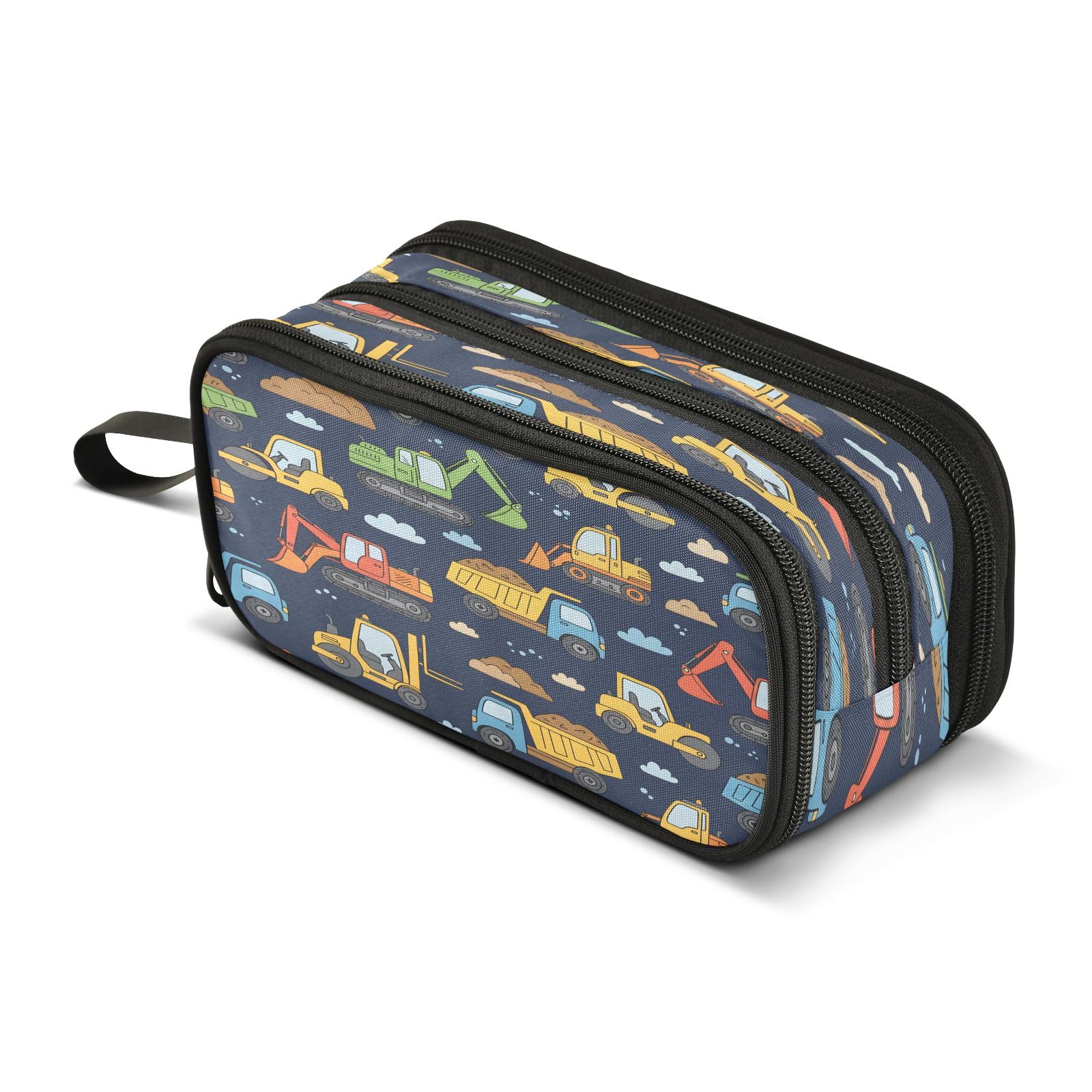 Truck Excavation Vehicle Pencil Case 3 Compartment Pen Bag Pouch Holder Box School Portable Stationery Storage Bag for Girls Boys