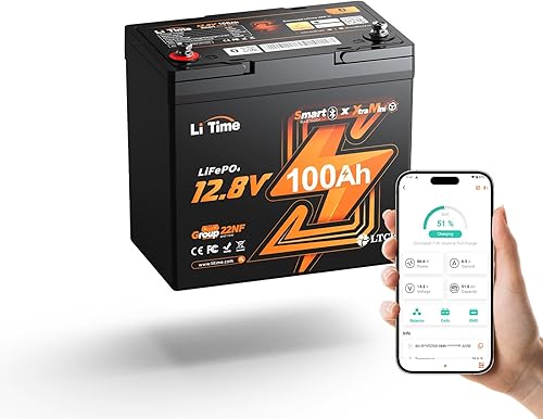 Miniatura 23 de Litime Batería LiFePO4 para motores de trolling de 12V 100Ah (Grupo 31), baterías de litio Bluetooth de 12 voltios, máx. 15000 ciclos profundos,