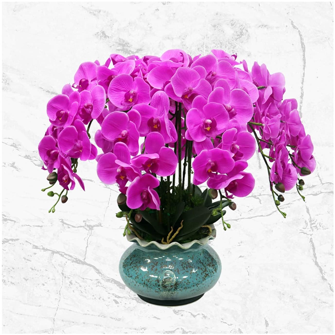 CAFIEDR Jiachaoyi Artificial Phalaenopsis Flowers Decoration, Realistic Orchids Bonsai With Ceramics Vase For Parlor/Wedding Party Home Decor.