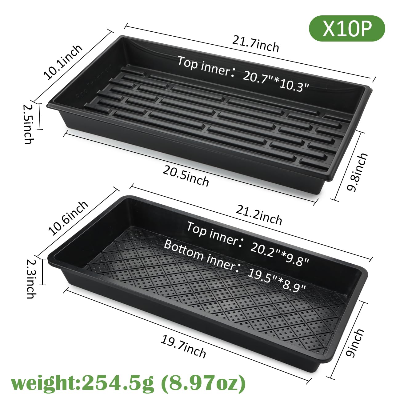 RooTrimmer Paquete de 10 bandejas 1020 y 10 bandejas de Malla 1020, 20 x 10 Pulgadas, Planos de propagación Resistentes para microverdes, Inicio de Semillas, Bloques de Tierra, hidroponía y Pasto de