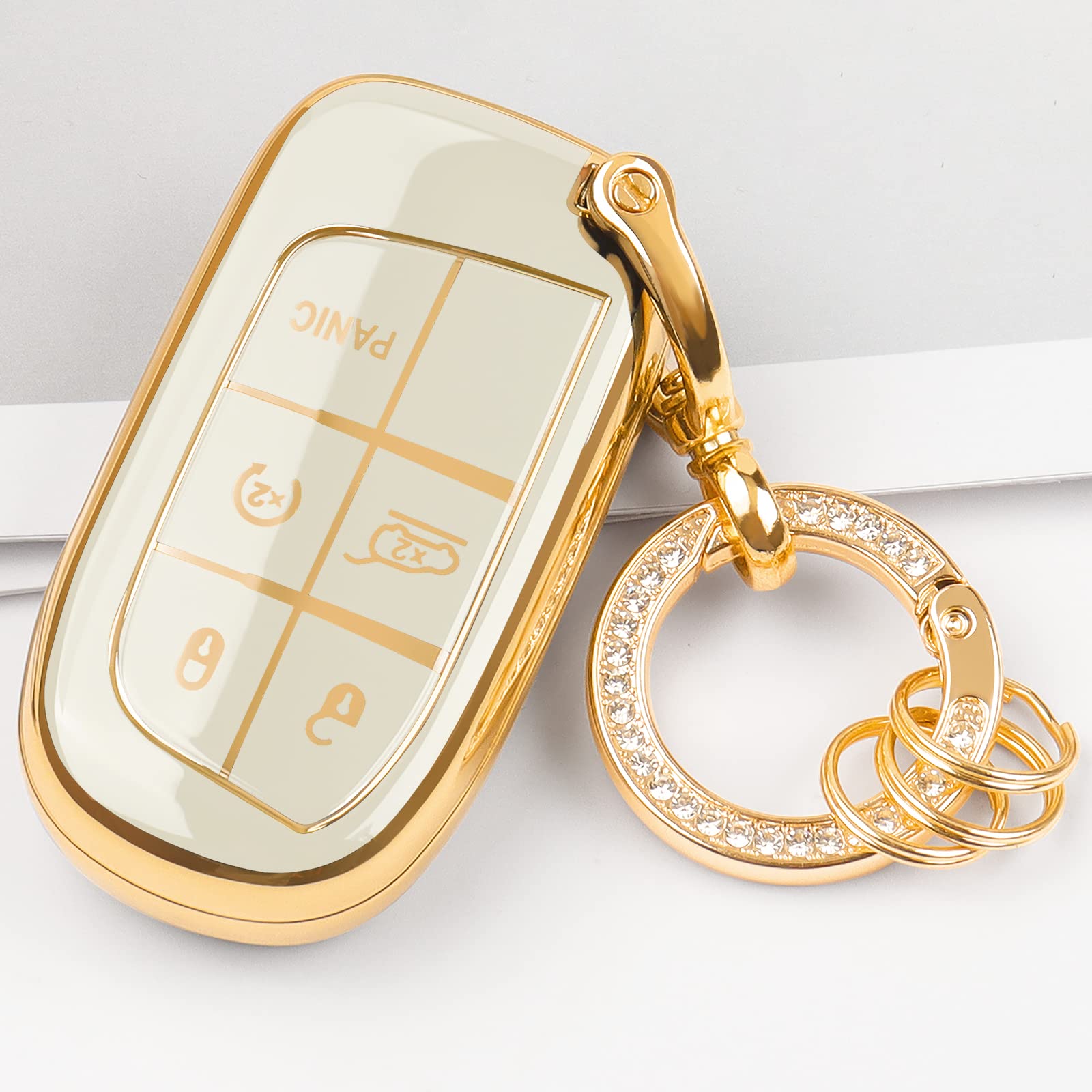 Key Fob Cover Compatible with Jeep Cherokee, Key Case Keychain Fit for Dodge Challenger Durango Charger, for Jeep Grand Cherokee Compass Accessories