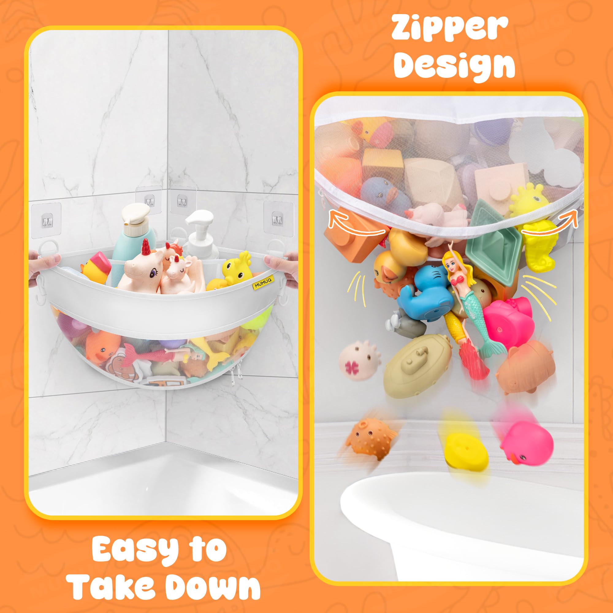 Bath Toy Storage Corner Wall Mounted, 16.35 L Shower Caddy Bath Toys Holder - Image 3