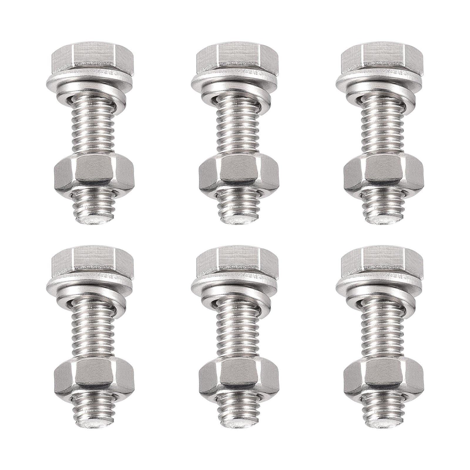 TA-VIGOR 6Pcs M6 x 20mm Hex Head Screws Bolts, Nuts, Flat & Lock Washers Kits, Fully Thread Hexagon Bolts