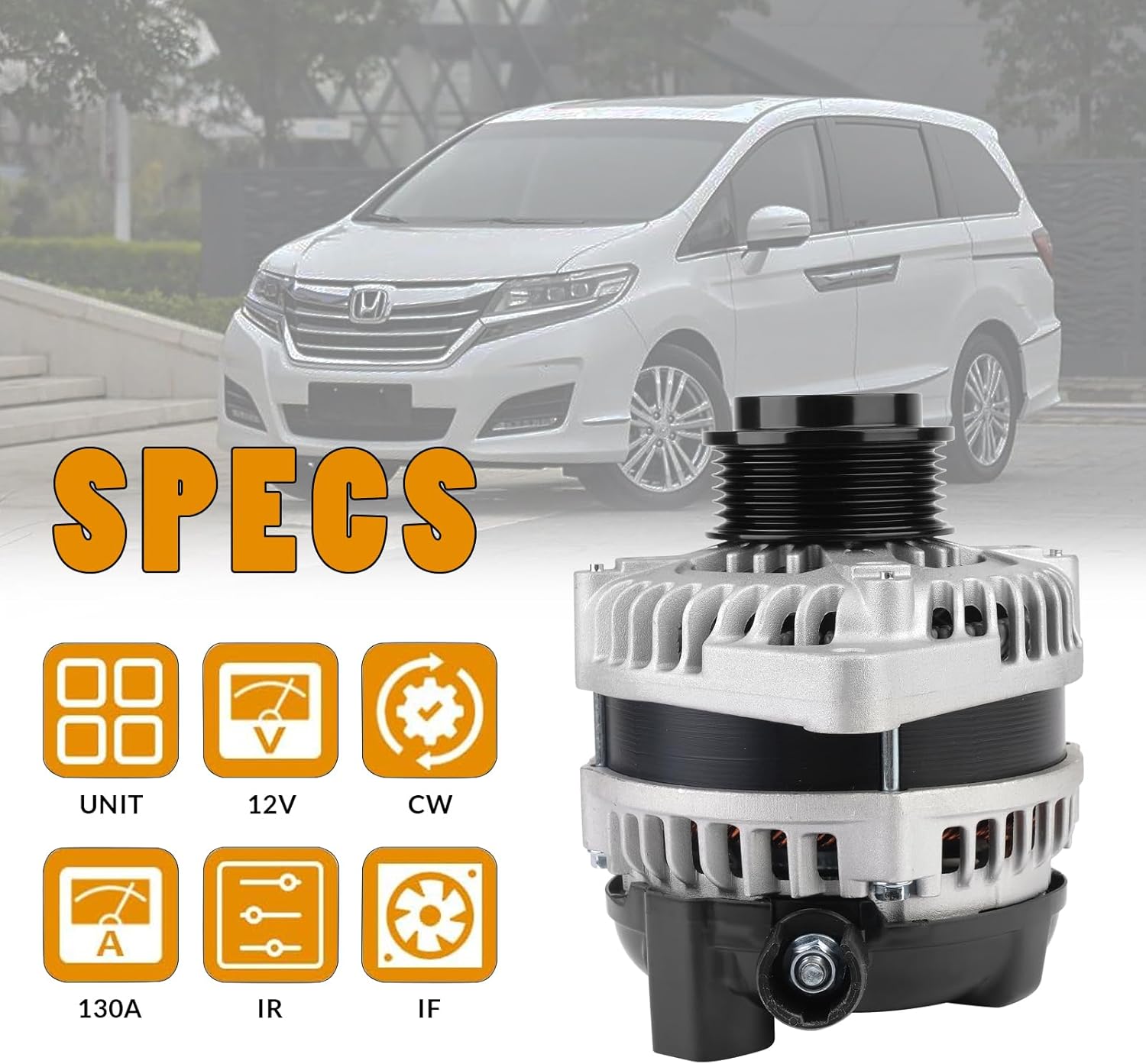 12V 130A Alternator Compatible with Honda Odyssey V6 3.5L 2014-2017 Replaces 31100-RV0-A11 11775 104211-8520