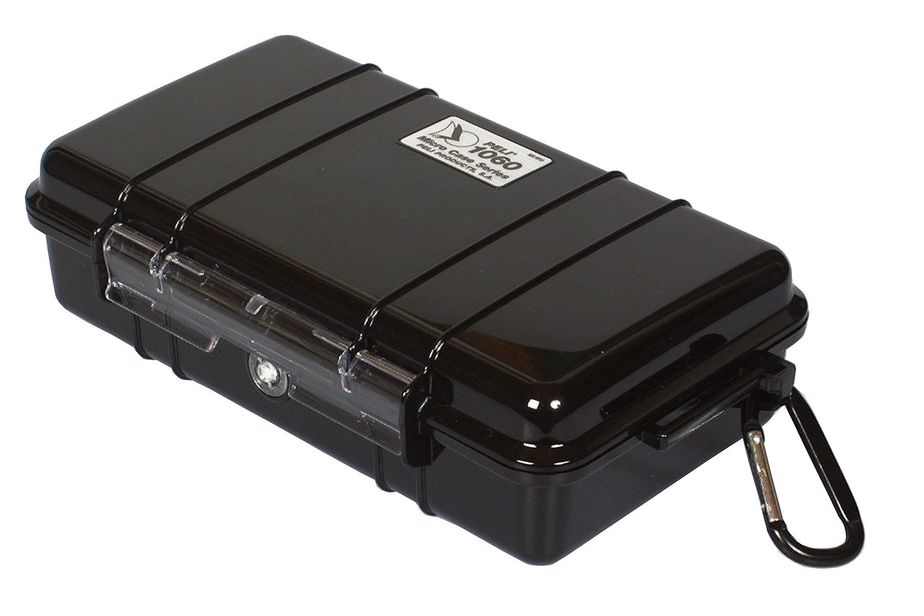 PELI 1060 Skrzynia ochronna Micro Case na drobiazgi, wodoszczelna i pyłoszczelna (IP67), pojemność 1,3 l, wyprodukowana w USA, przezroczysta/czarna wkładka