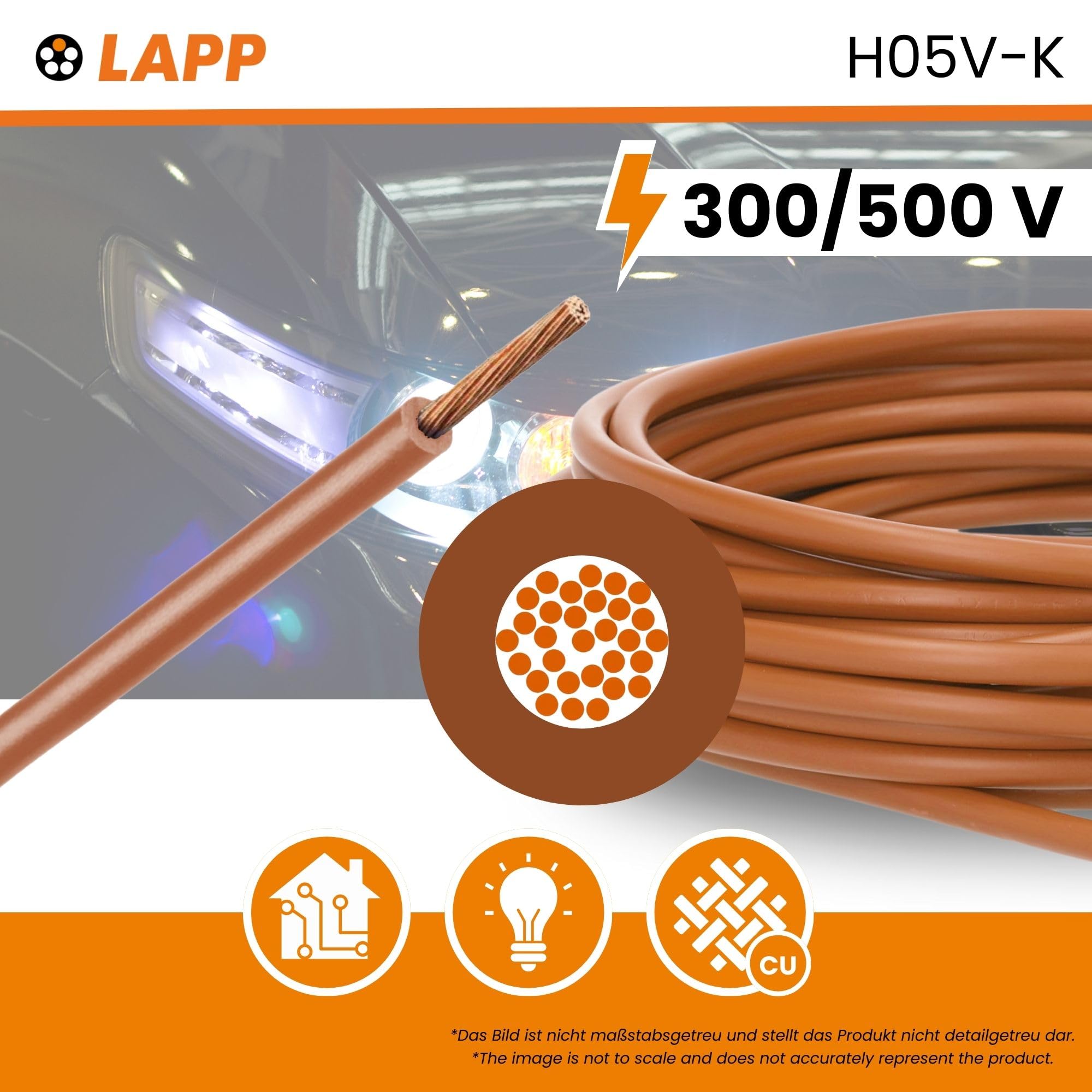 Lapp H07V-K 2,5 Mm² Verdrahtungsleitung – 100 M, Braun, Feindrähtig, PVC-isoliert