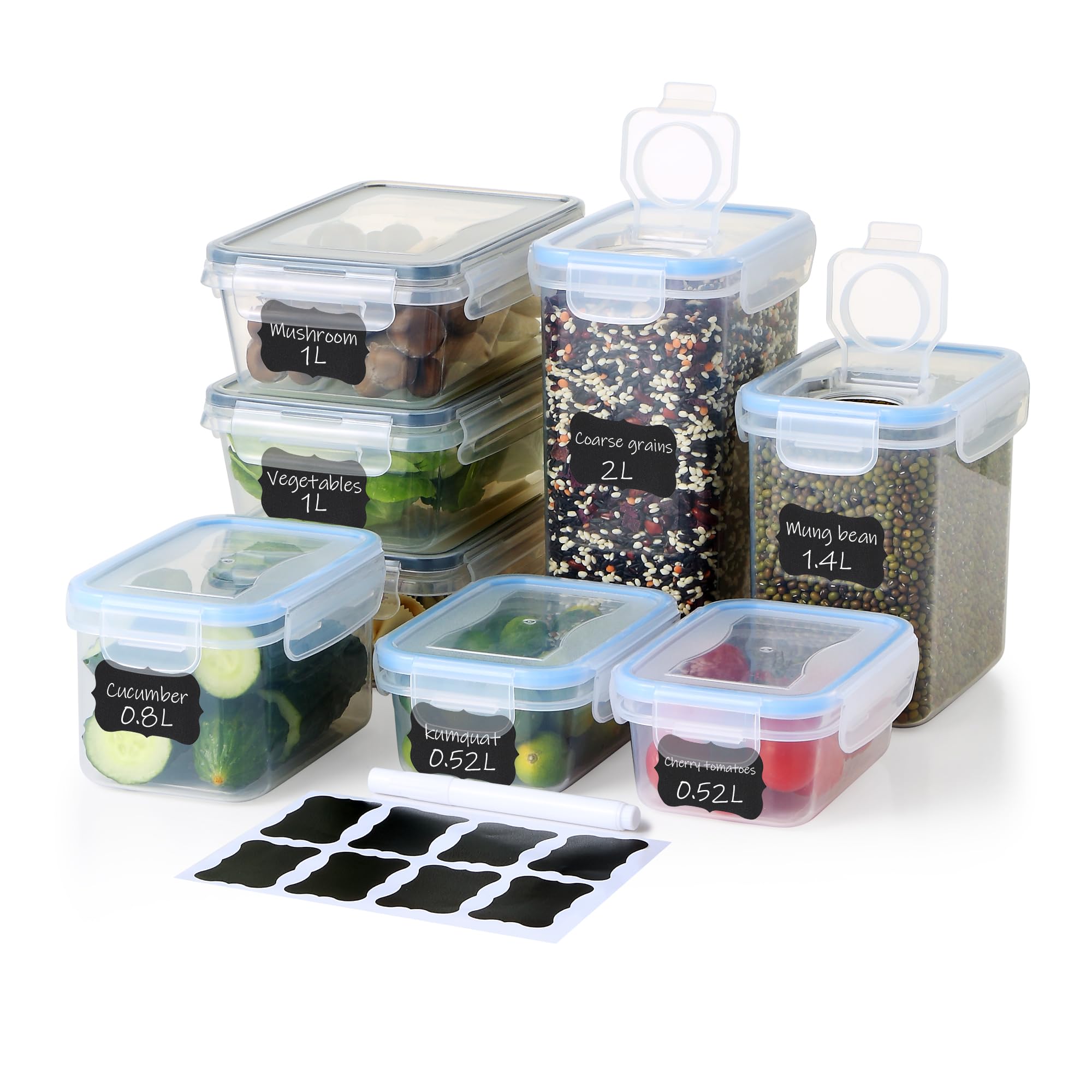 8 Contenitori Ermetici per Alimenti,scatola ermetica per alimenti, scatola alimentare in plastica per cucina, conservazione degli alimenti per farina, cereales