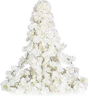 Cuisit Lot de 6 guirlandes de fleurs de cerisier artificielles à suspendre en soie pour décoration de fête de mariage (Blanc)
