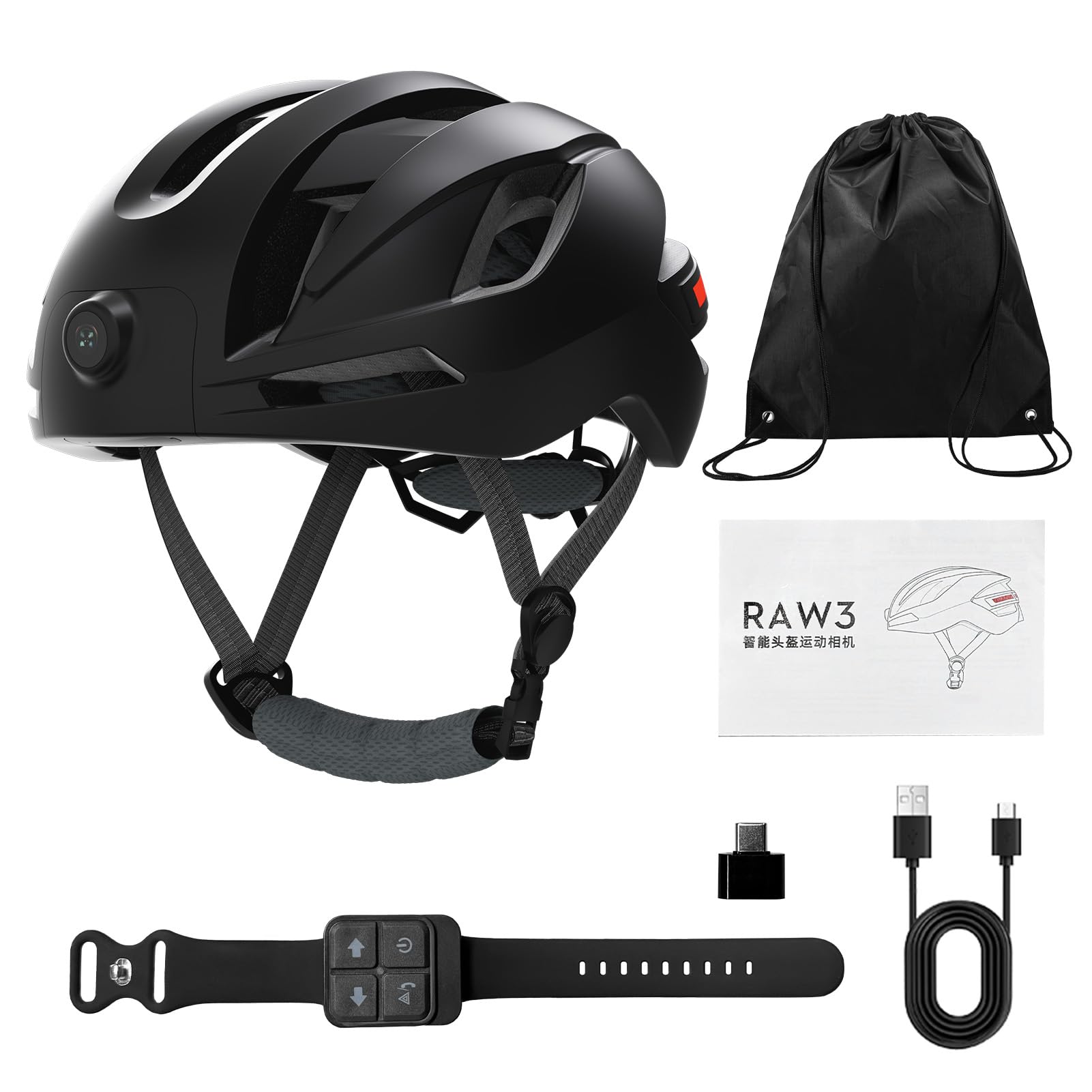 POENVFPO Intelligenter Fahrradhelm, BT-Fahrradhelm mit 1080P-Kamera-Blinkerlicht, für Mountainbike-Rennen Im Freien