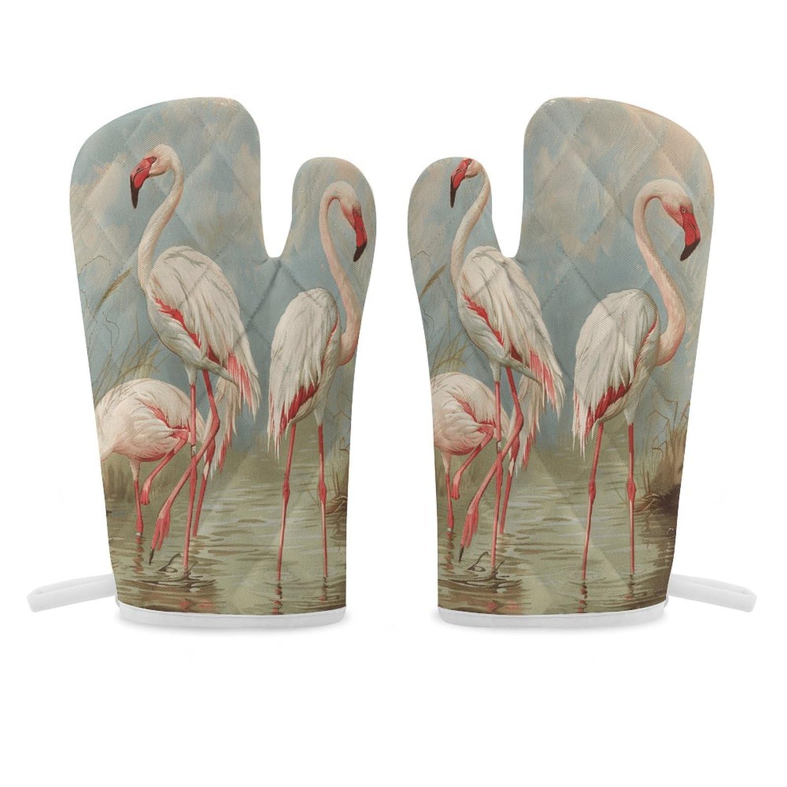 Flamingo in Water Oven Mitt Heat Resistant Potholder Set,Durable Oven Gloves for Gifts,Glove Pot Holder for Cooking Baking Grilling BBQ