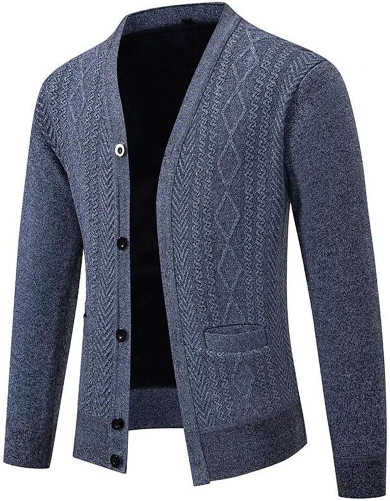 Men’s Knit Cardigan Casual Sweater V-Neck Long Sleeve Solid Color Soft Outwear