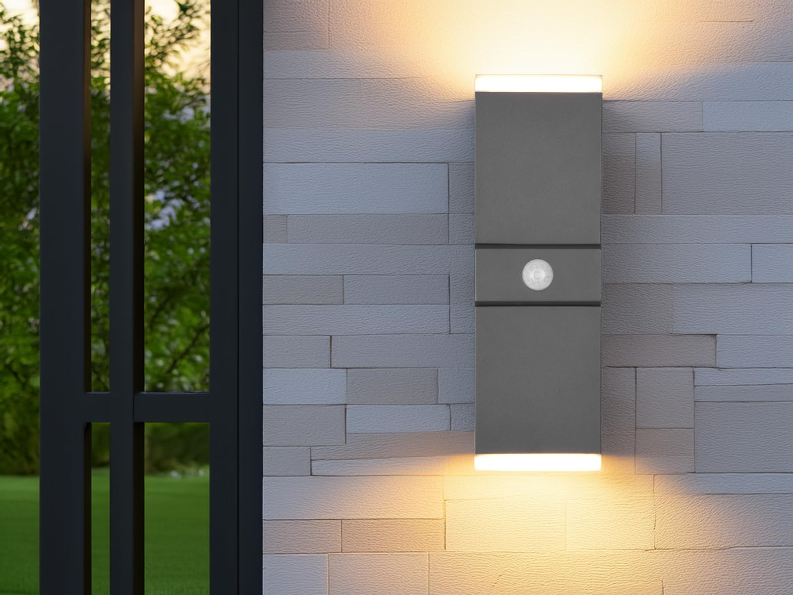 2-er Set LED Außenwandleuchten mit Bewegungsmelder, Anthrazit H: 28cm