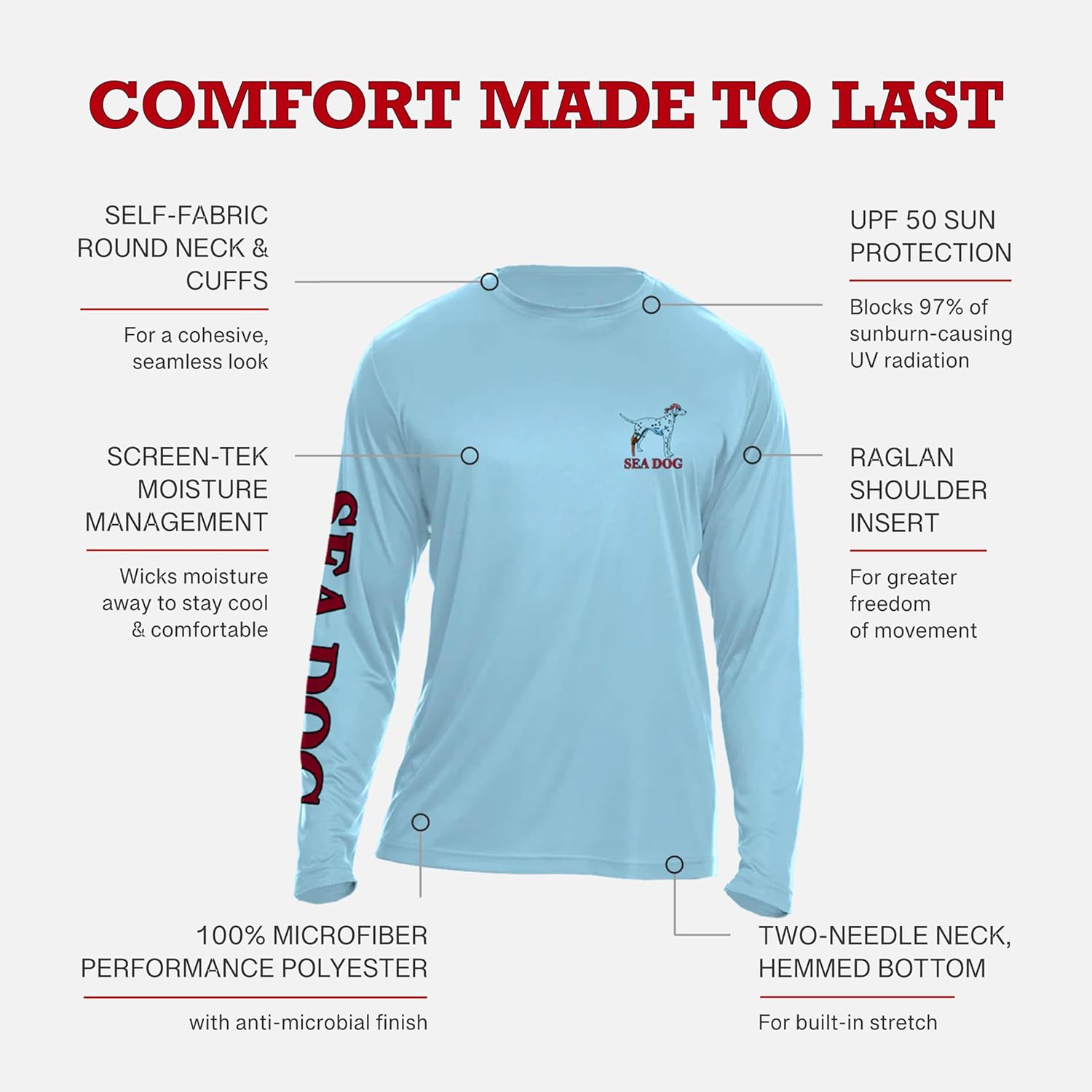 SEA DOG The Ocean is Calling UPF50 UV Sun Protection Long Sleeve Shirt 100% Microfiber Polyester - Designed & Printed in USA - Image 5