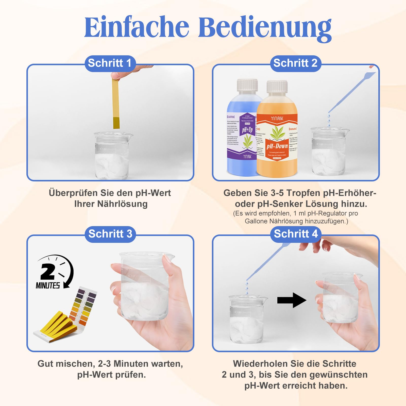 pH Regulator für Hydrokultur, pH Up and pH Down Liquid, pH Regulatorflüssigkeit zur Senkung oder Erhöhung des pH Werts, 250 ml Premium-Puffer, geeignet für alle Hydrokultursysteme (Erde und Wasser)