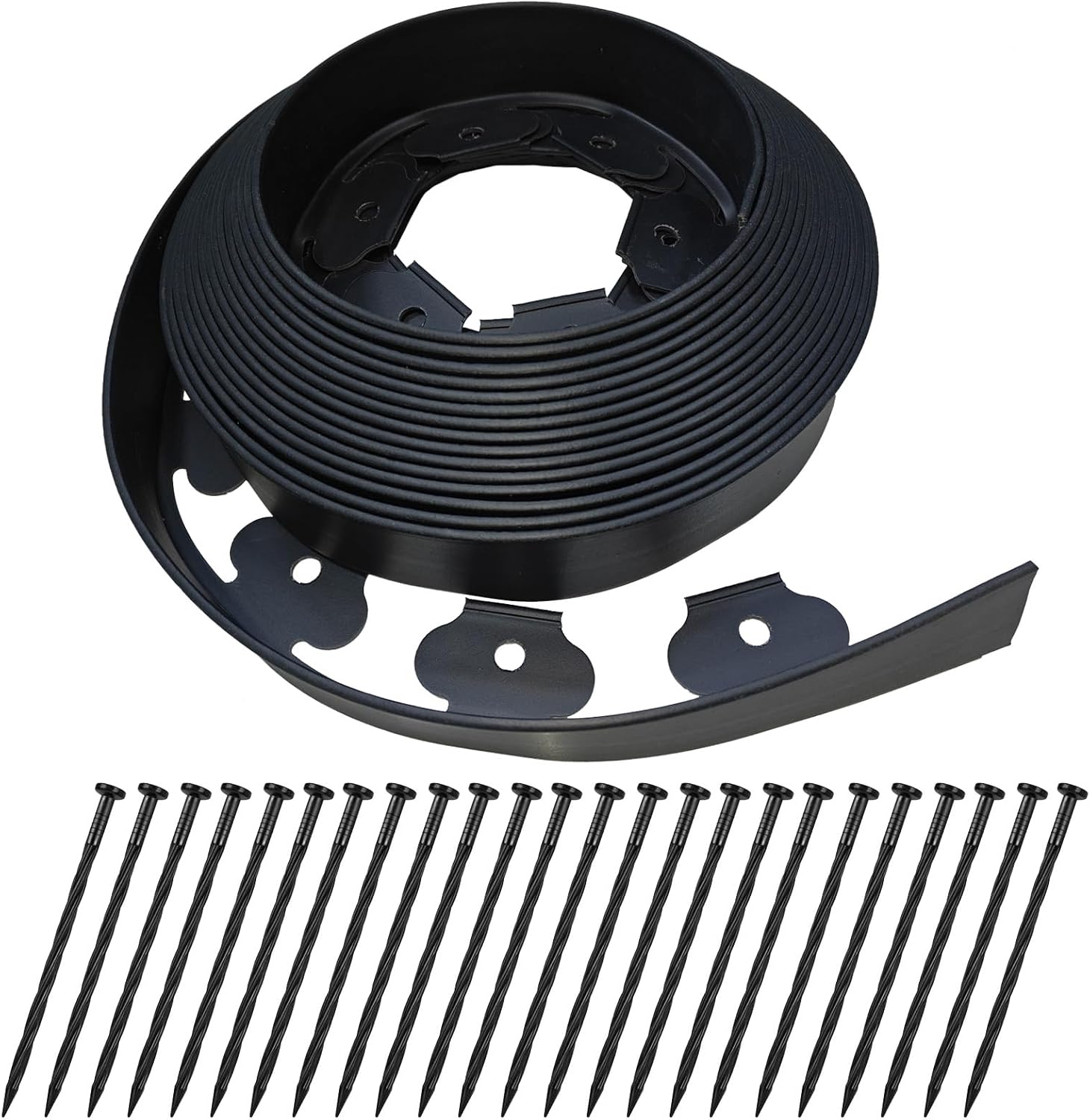 60ft Garden Landscape Edging,Landscape Edging with 60 Landscape Spikes,Paver Edging 2 Inch Tall,Terrace Board Black (Black, 60 FT)