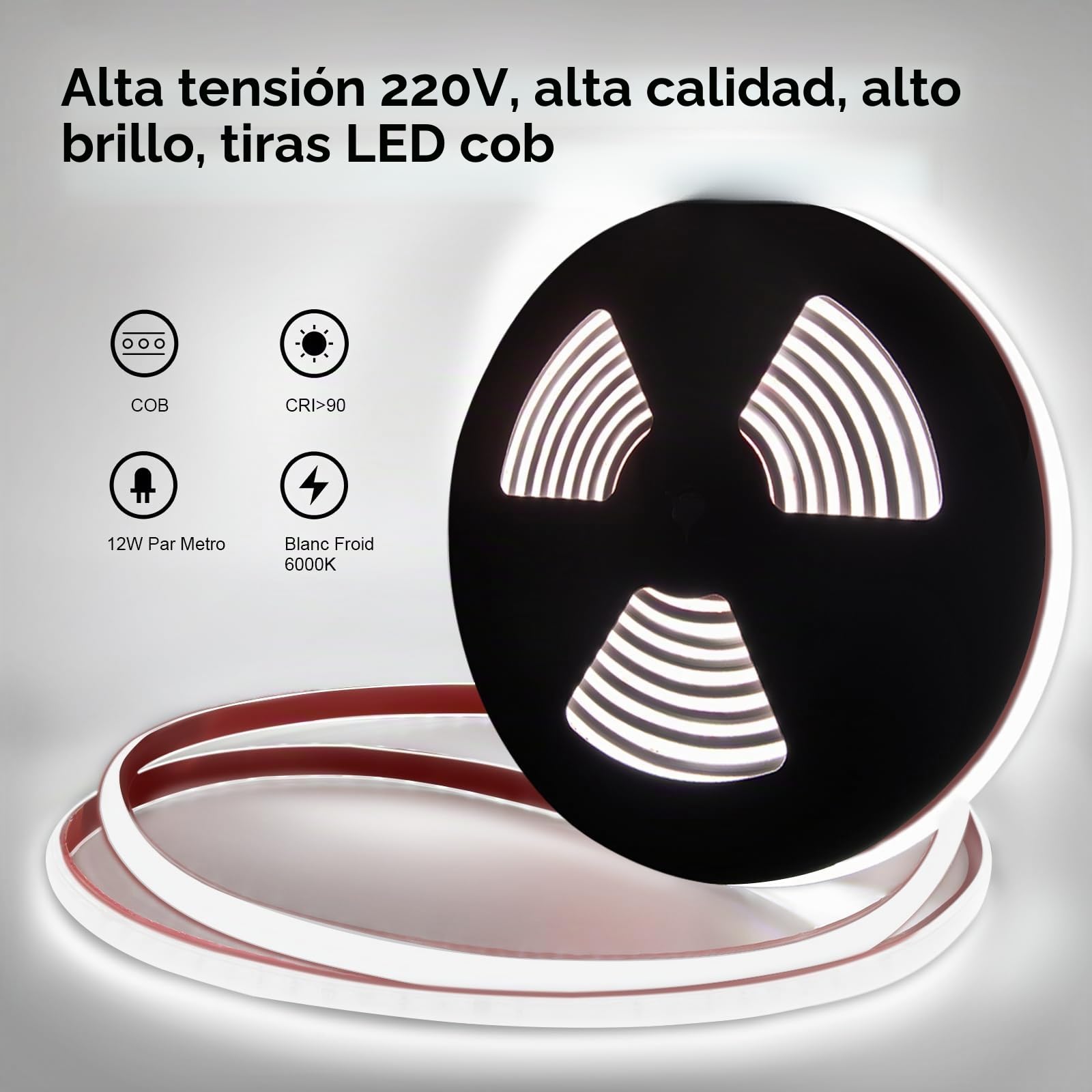 pcning COB Tira de LED Adhesiva 3M Blanco Frio 220V con Enchufe, 3 Metros Luz LED Exterior Impermeable IP67 15 Watt/m Stripe Light (Blanco Frio, 3)