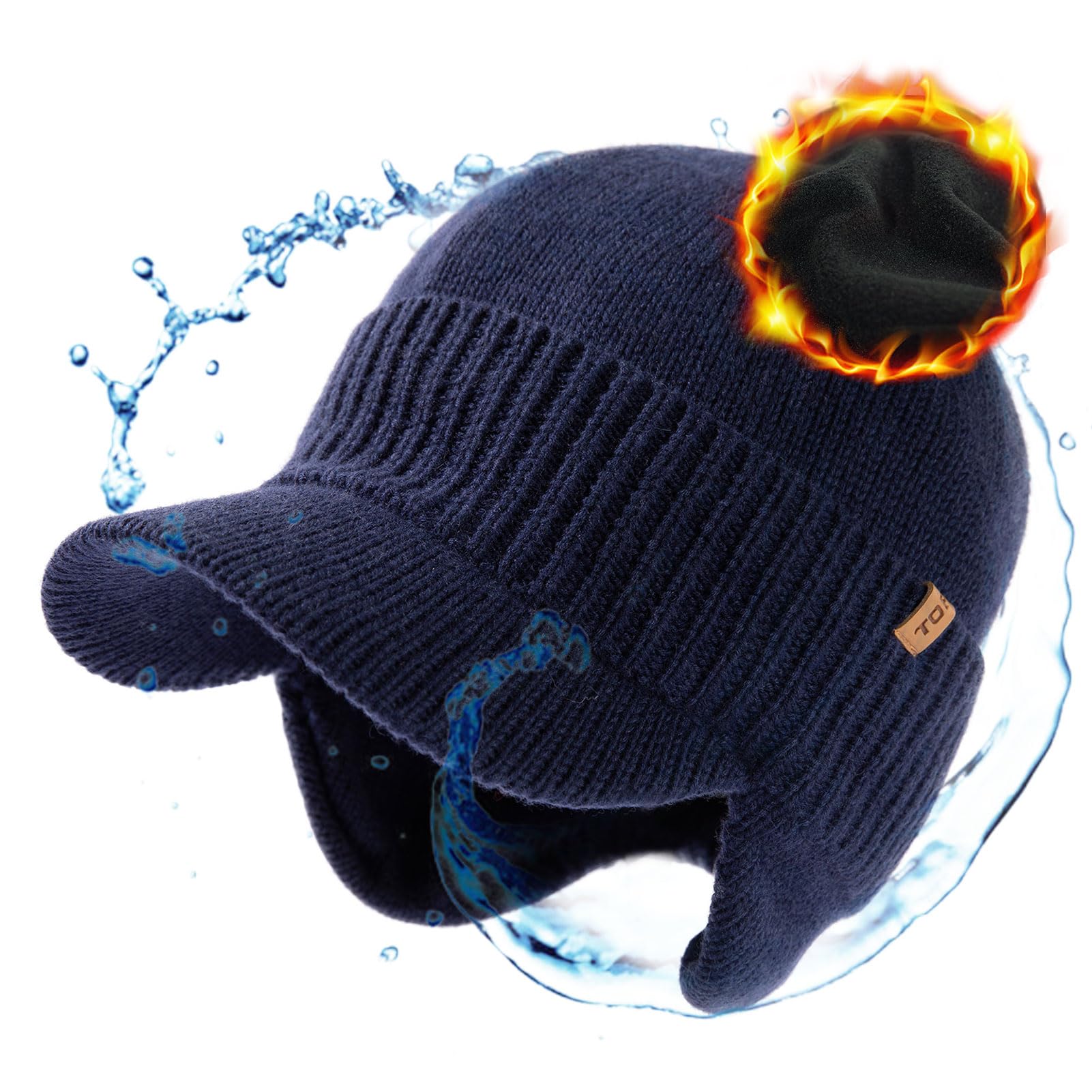 TOP-EX DryKnit - Gorro impermeable de 80 % lana merino, con orejeras, forro polar cálido para invierno, para clima frío, estilo unisex, 55-66 cm