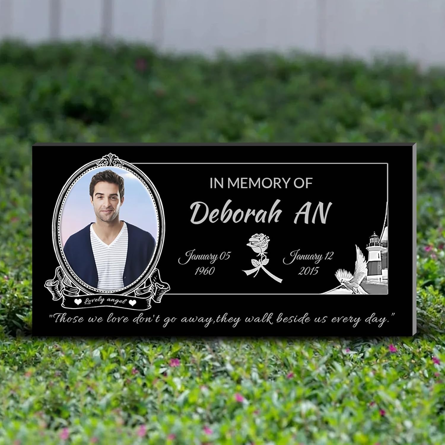 MDFUGEG Personalized Headstones for Grave with Porcelain Photo, Garden Memorial plaque for Outdoors,Grave Markers for Cemetery for Humans for Loved Ones Lost (style1)