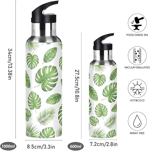 Miniatura 2 de Green Tropical Leaves Insulated Water Bottle 32 Oz, BPA-Free Sport Water Bottle Insulated Leakproof Water Bottles