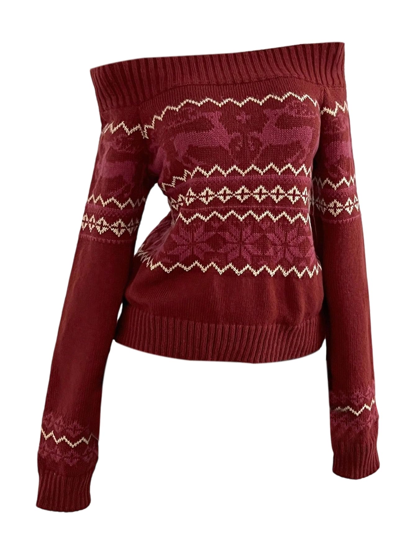 Verdusa Womens Off The Shoulder Ugly Sweater Geo Cozy Knit Pullover Tops Trendy Fall Festival Outfits