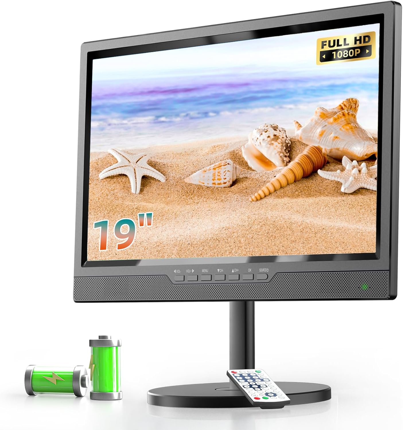Desobry 19 Inch Portable TV with Digital ATSC Tuner, Small TV with Built-in 8000mAh Battery, Portable Monitor with 1080P HDMI Input, AV Input, USB, Small TV for Travel, Camping, RV, Kitchen, Patio 19 inch B1